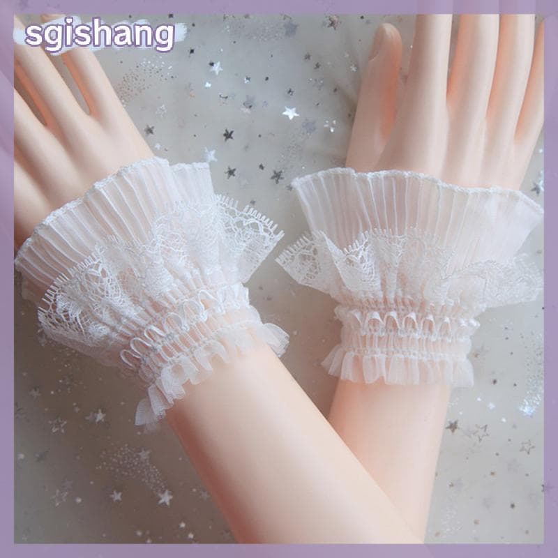 sg 1 Par De Manicure Foto Renda Decorativa Manguito Dupla Camada Malha Chifre Manga Prego Mostrando Posando DIY Tiro Bag