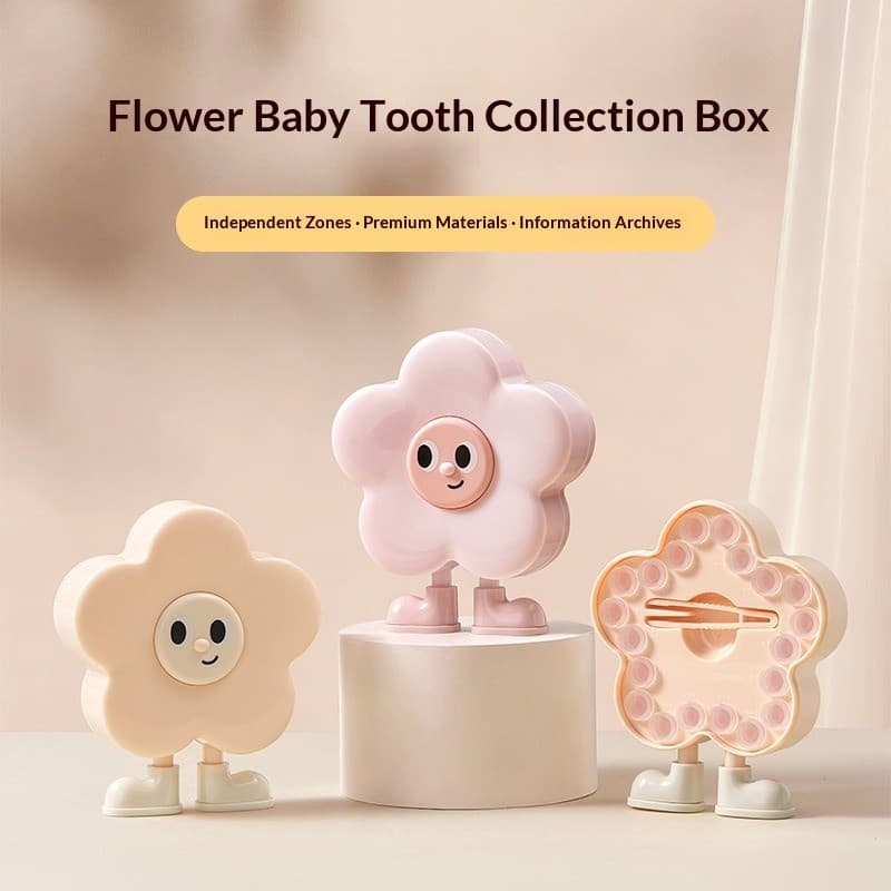 Caixa De Dente De Leite Com Flor De Desenho Animado , Material Seguro , Slots Independentes , Recipiente De Lembrança À