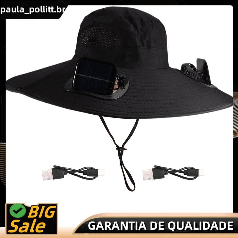 Chapéu Solar Com Ventilador Duplo Recarregável USB Para Homens , Boné De Proteção Ao Ar Livre Aba Larga , Ideal Caminhad