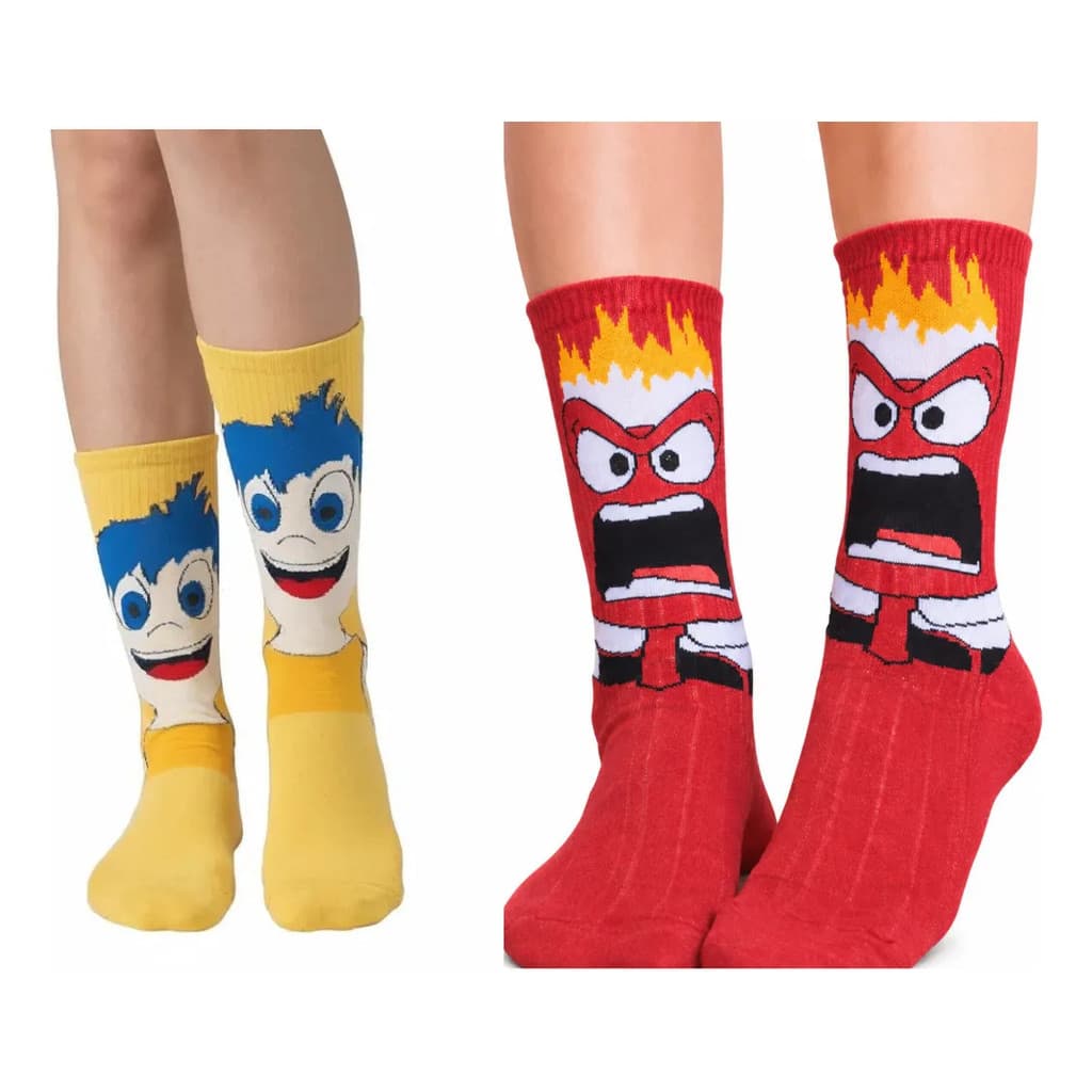 Kit 2 Meias Longa Frio Divertida Mente Estampadas Personagem