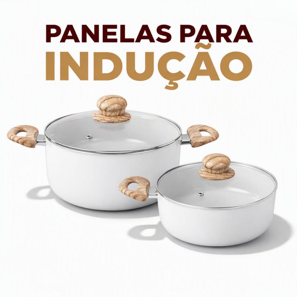 Panelas para Indução 22cm e 24cm Antiaderente Premium com Tampa de Vidro e Alças Antitérmicas