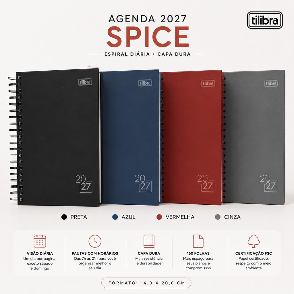 Agenda 2027 Tilibra Spice 14 x 20 cm M6  Espiral - Executiva Trabalho Escola