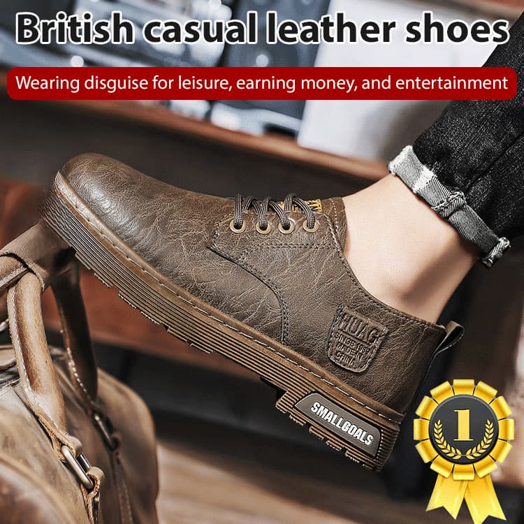 Sapatos masculinos de couro com bico redondo e sola grossa para o outono, estilo Derby casual.