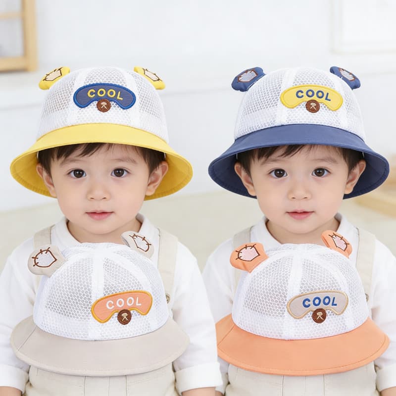 Bebê dos desenhos animados orelhas de urso malha pára-sol protetor solar meninos meninas balde chapéu respirável fino bo