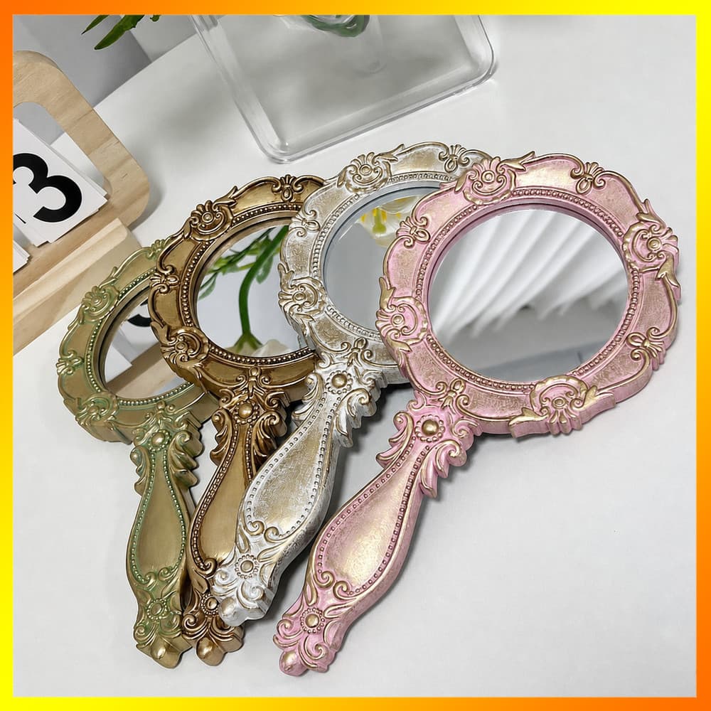 Elegante Vintage Barroco Espelho De Maquiagem Portátil Aliciamento Para Diária Banheiro Quarto