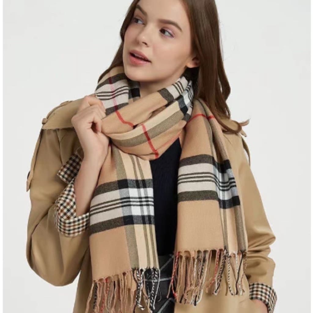 Cachecol xadrez clássico, quente para o outono e inverno, xale versátil para casais com franjas, estilo Lolita.