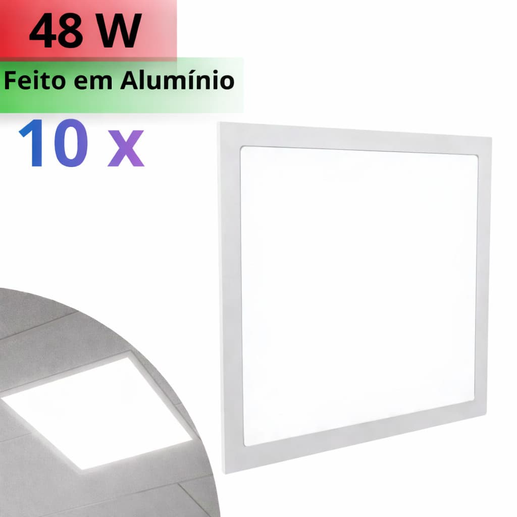 Kit 10 Plafon Embutir Painel Led 60x60 48w Quadrado 6500K I 4000K