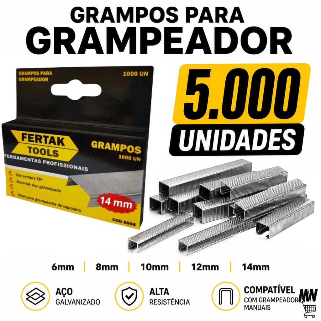 Grampo Grampeador Tapeceiro Kit 6 / 8 / 10 / 12 / 14 Fertak Tools