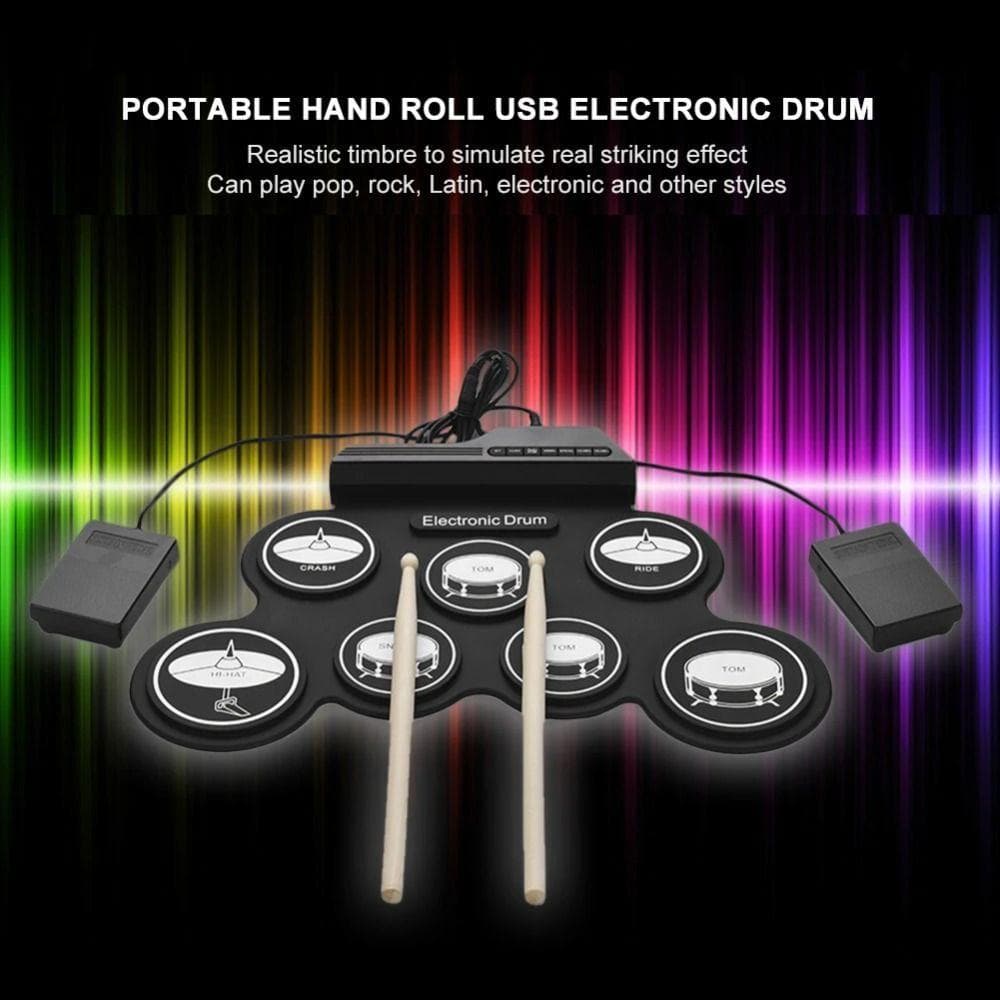 1 Caixa De Tambor Eletrônico Portátil , Conjunto De Bateria Eletrônica USB De 7 Almofadas , Com Padrão De Efeito Sonoro