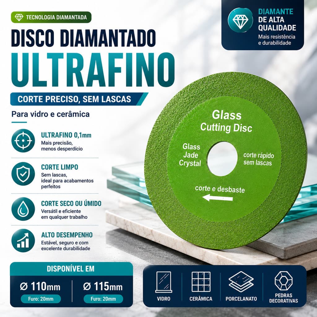 3/5/10 Peças Disco de Corte Diamantado Ultrafino para Vidro Espelho Porcelanato Piso e Cerâmica 100mm 115mm