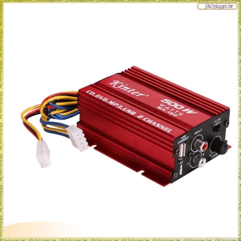 [Elqn] Amplificador De Áudio Para Carro Cabo 12V 2 Canais Mini Estéreo Amp Subwoofer Porta USB Mp3