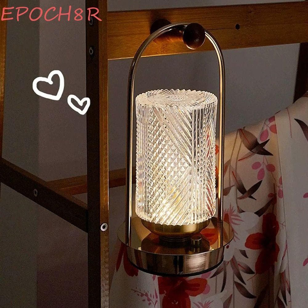 Candeeiro De Mesa De Metal EPOCH8R , Cristal Regulável Em 3 Cores Claras Cabeceira Romântico Recarregável USB