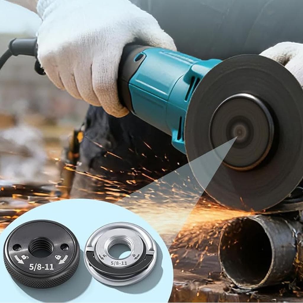 2 PCS 5/8in-11 Angle Grinder Flange Nut Tool Kit de travamento de liberação rápida grátis com anel D prateado e mandril