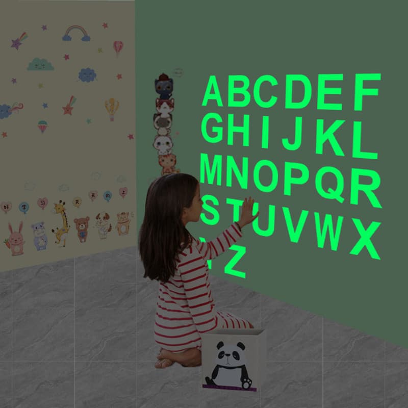 26 letras em inglês adesivos de parede luminosos quarto infantil decoração de parede de jardim de infância criativo auto