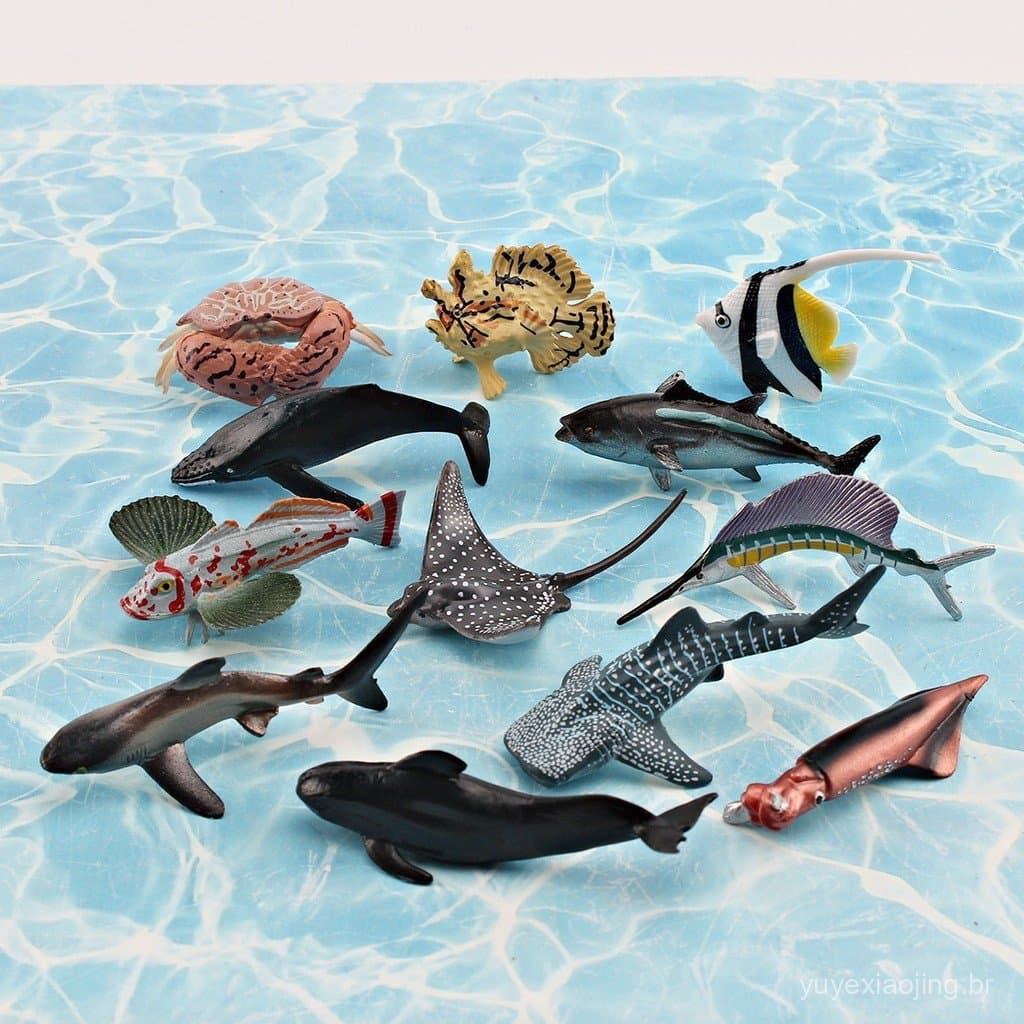 Modelos Simulados de Animais Marinhos: Peixes do Fundo do Mar, Caranguejos, Lulas - Brinquedos Educativos