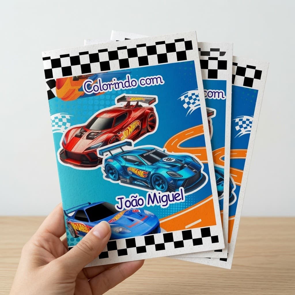 Kit Revistinha Livro de Colorir Infantil Festa Lembrancinha Prenda PERSONALIZADO - DESENHO - HOTWHEELS livrinho