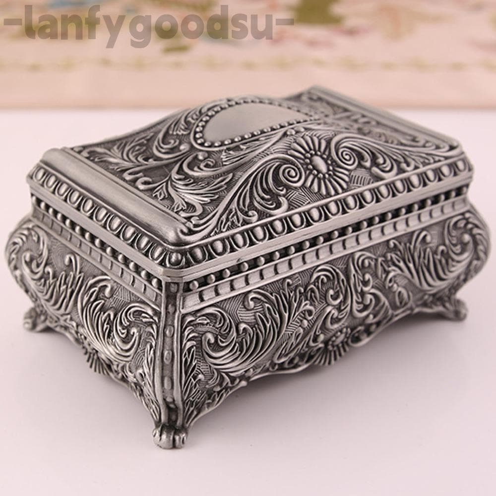 LANFYGOODS Caixa De Bugigangas De Metal , Joias Vintage Antiga Retangular De Armazenamento De Prata
