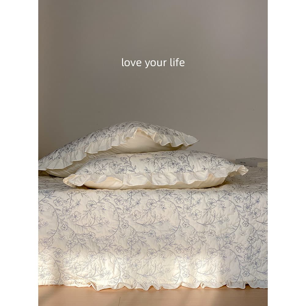 Ins Retro indústria pesada acolchoado capa de cama estilo Pastoral algodão puro acolchoado colcha verão babados folha de
