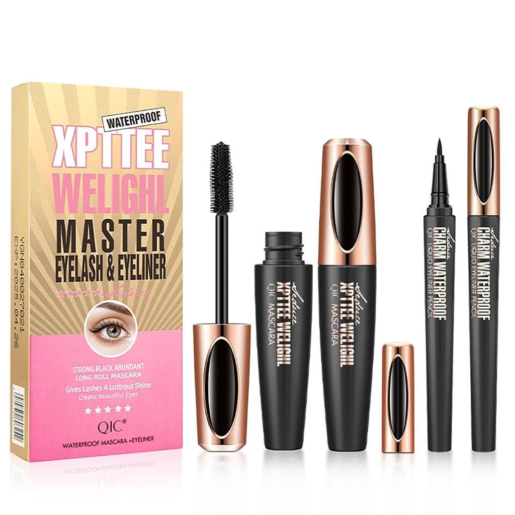Conjunto de Máscara para Cílios e Delineador Joyeee 2 Peças, Máscara para Cílios com Fibra de Seda 4D e Delineador Líqui