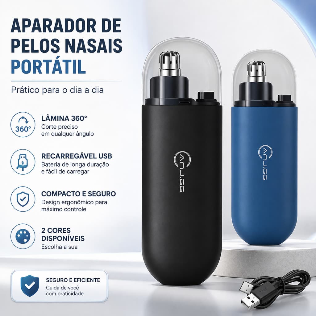 Aparador de Pelos Elétrico 3 em 1 Recarregável Portátil para Nariz Orelha Rosto, Muito Útil
