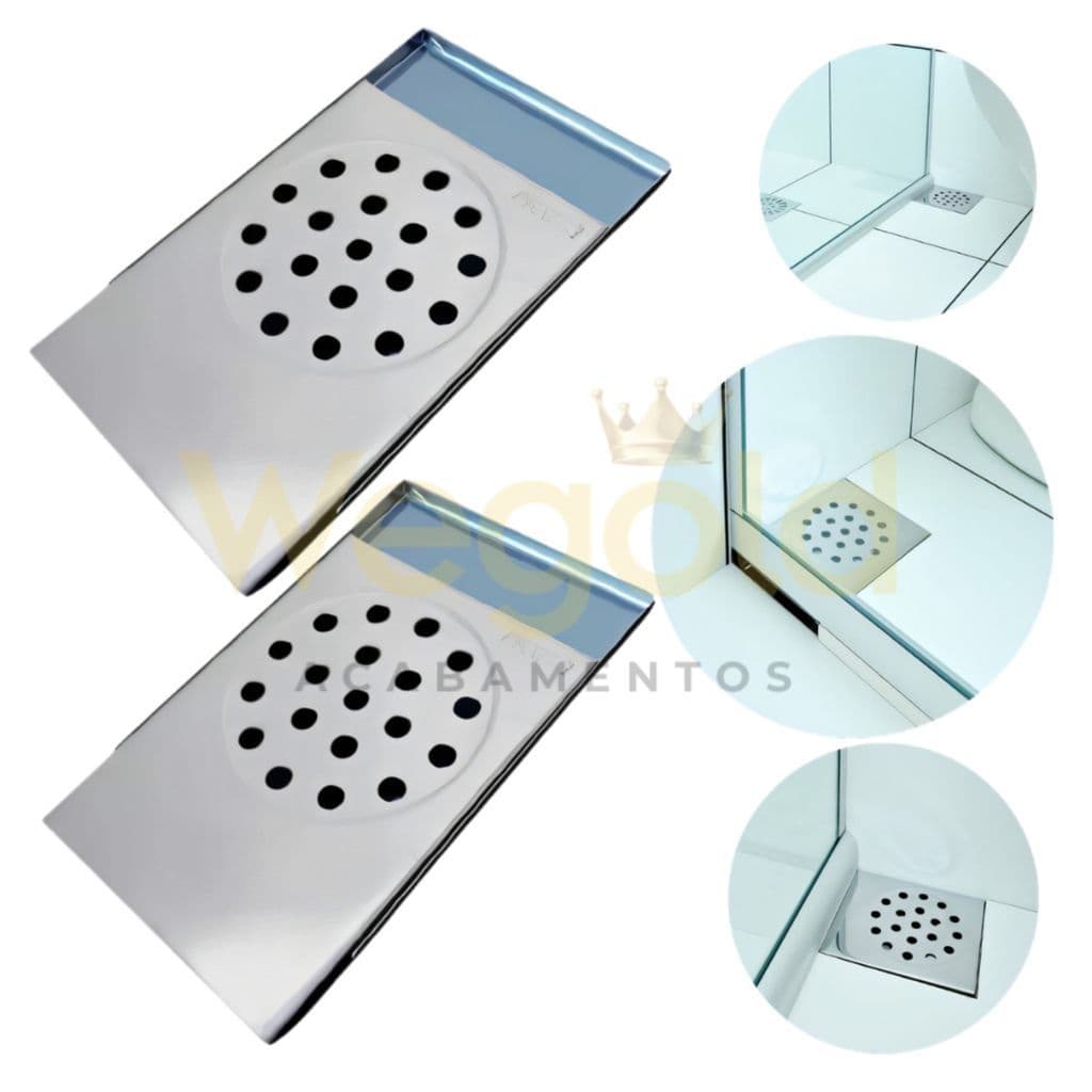Kit 2 Ralos de Escoamento inteligente Para Box Banheiro em Aço Inox Tampa Removível Canto