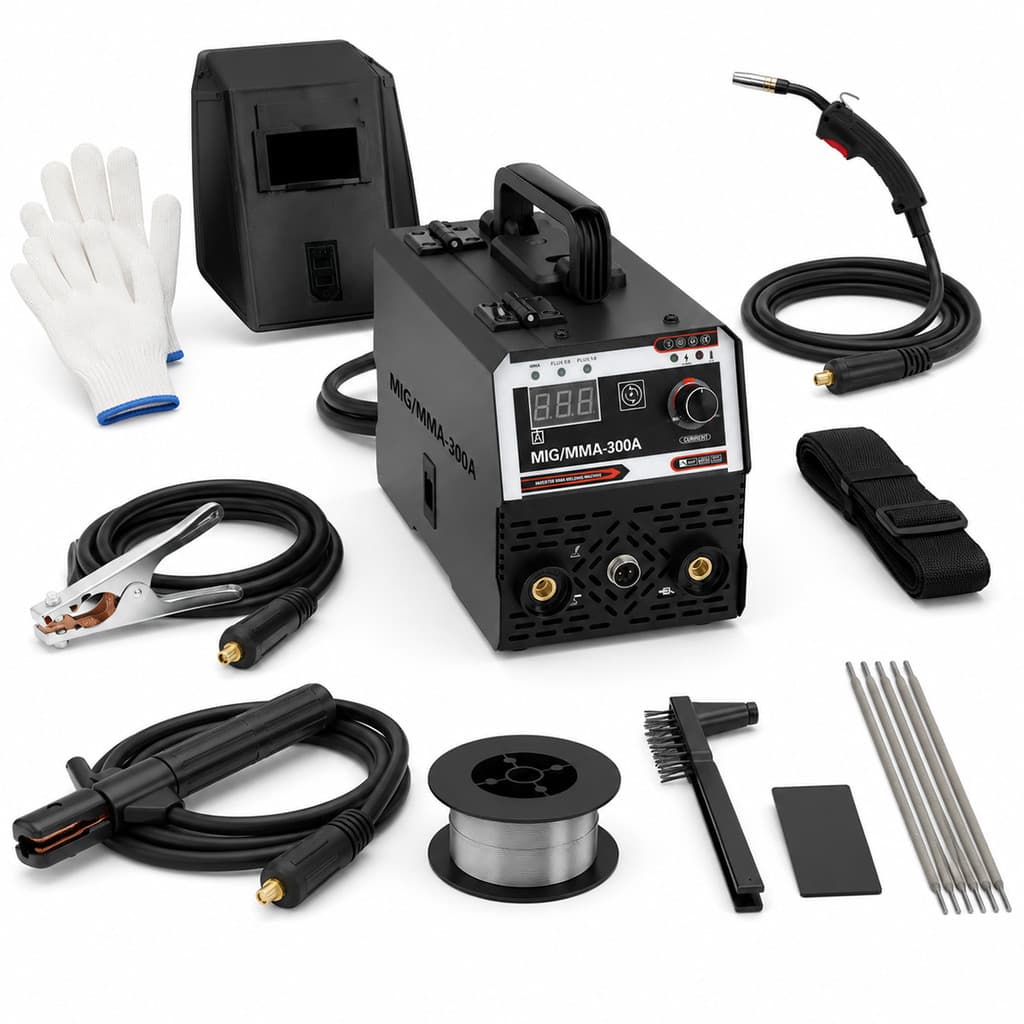 Máquina de Solda Inversora 300A Bivolt 110V/220V 2 em 1 MIG MMA Sem Gás com Tocha MIG Kit Completo