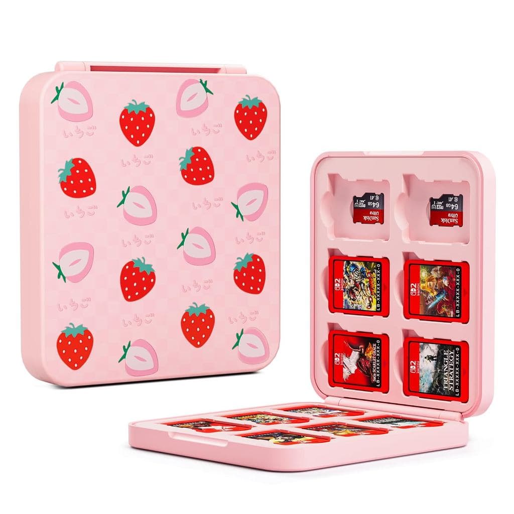 Estojo de Jogo GLDRAM Strawberry para Nintendo Switch, Suporte de Jogo Rosa para 12 Cartões de Jogo e 12 Cartões Micro S