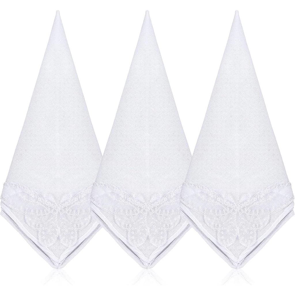 3 Lenços Brancos para Mulheres, Lenços Quadrados Macios, Elegante para Senhoras, Lenço Vintage Bordado para Noivas
