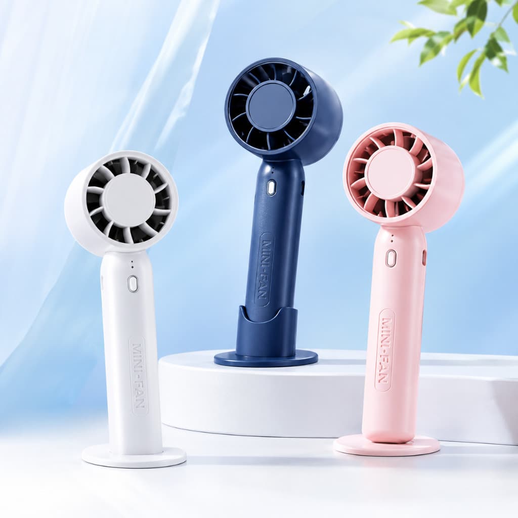 Mini Ventilador Portátil de Mão com Suporte Design Compacto Ideal para Casa e Escritório