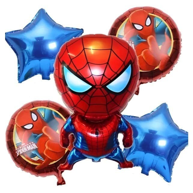 Balão Metálico do Homem-Aranha, 5 Unidades, 70 cm de Diâmetro, Homem-Aranha Azul e Vermelho
