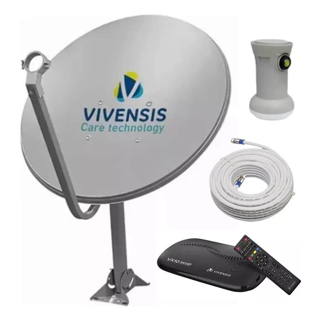 Kit Antena Parabólica + Receptor Vivensis Vx10 Digital Sem M