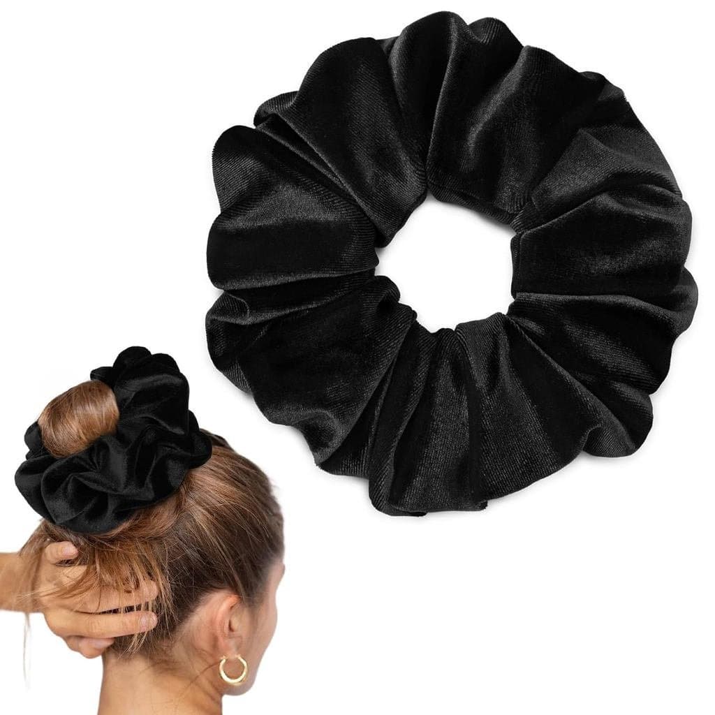 CEELGON Black Big Velvet Scrunchie 6.5 Inches Jumbo Scrunchies Hair Ties Oversized Ponytail Holder for Thick Curly Hair