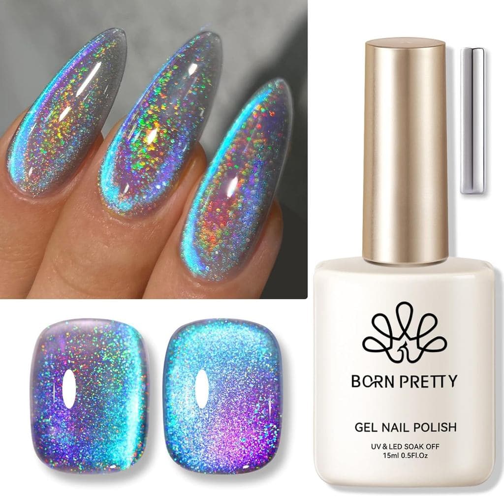 Esmalte em Gel Magnético 9D Cat Eye Born Pretty, Esmalte em Gel Holográfico Arco-Íris Azul Roxo, Esmalte em Gel UV LED R