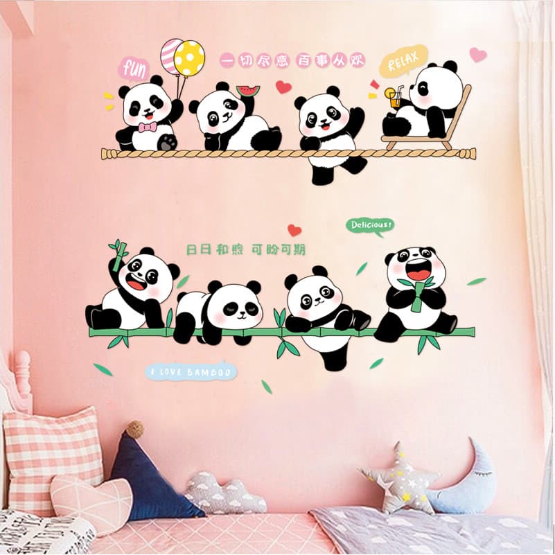 Bonito dos desenhos animados Panda adesivos de parede quarto porta adesivos decoração do quarto das crianças Layout da p