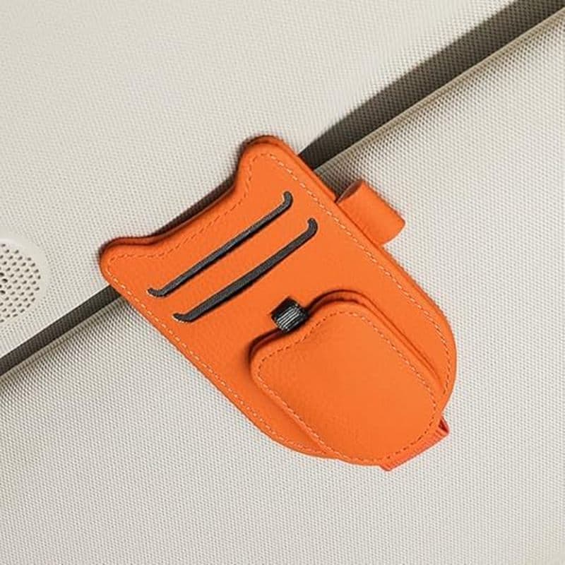 Suporte De Óculos De Sol Para Viseira De Carro , Clipe Couro Magnético , Com Bilhete E De Caneta (Laranja)