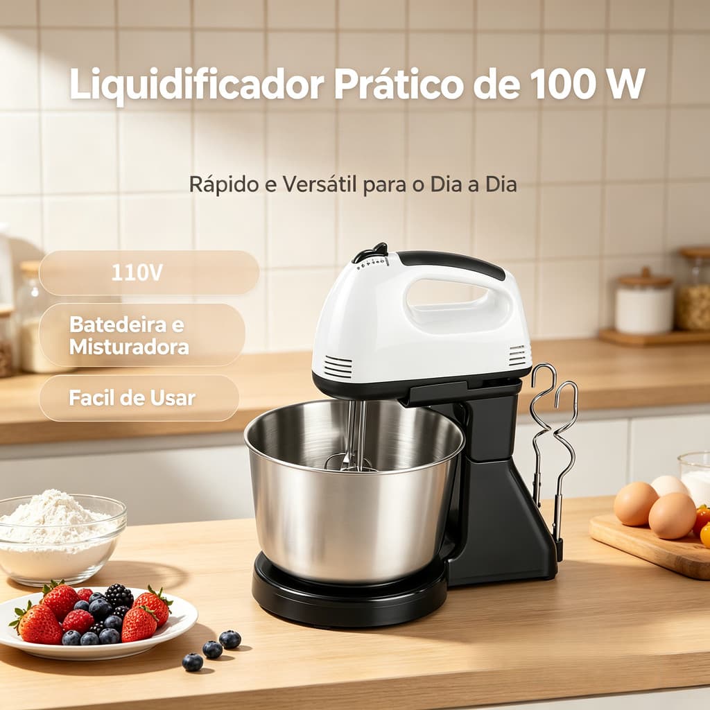 Liquidificador Multifuncional 100W 110 Volts para Sucos Vitaminas Cremes Sopas Cozinha Casa e Padaria
