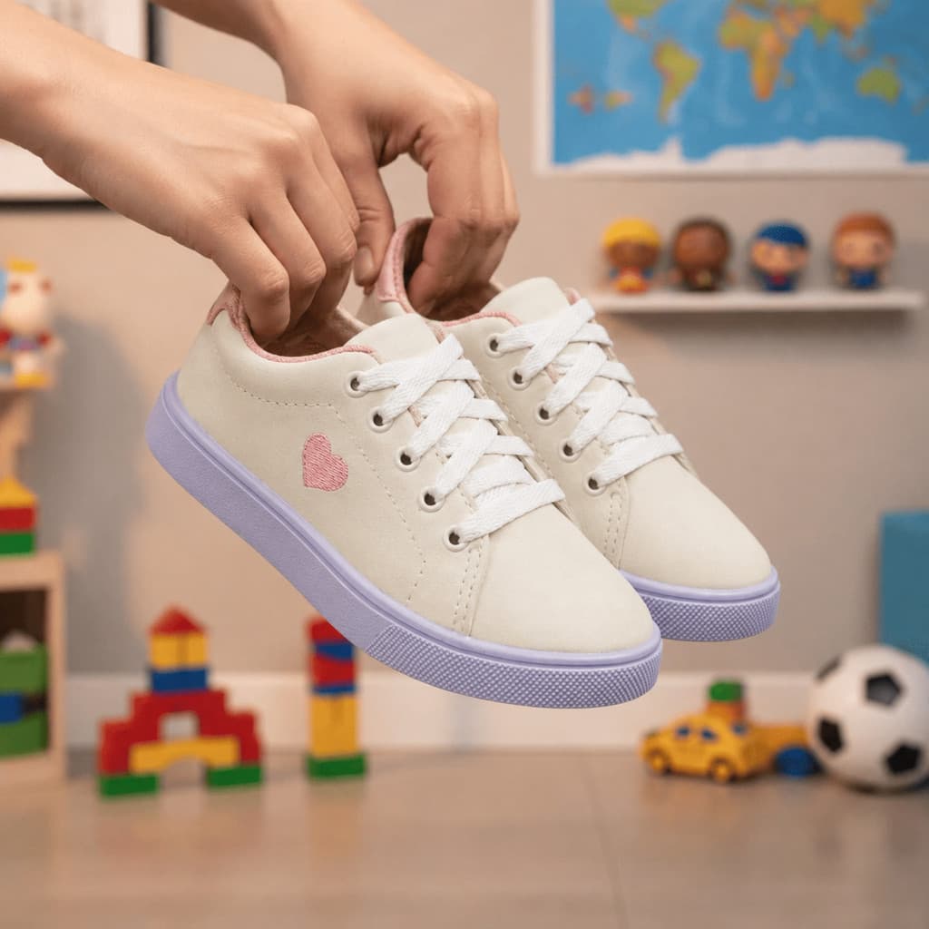 Tênis Infantil Menina Escolar Casual Leve Confortável Coração Durável Original Para Uso Diário Ativo 25/34