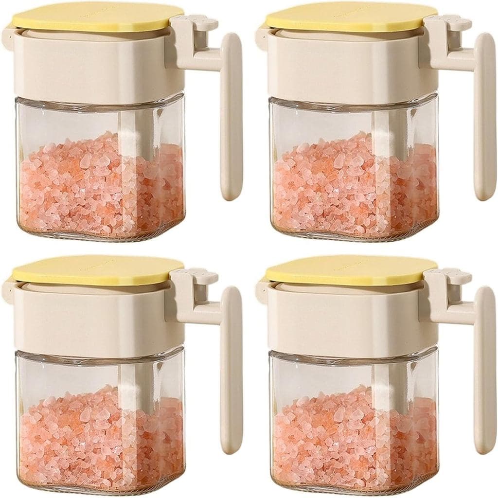 Potes de Especiarias, 4 peças de potes de vidro herméticos com vedação de silicone, recipientes para temperos com colher