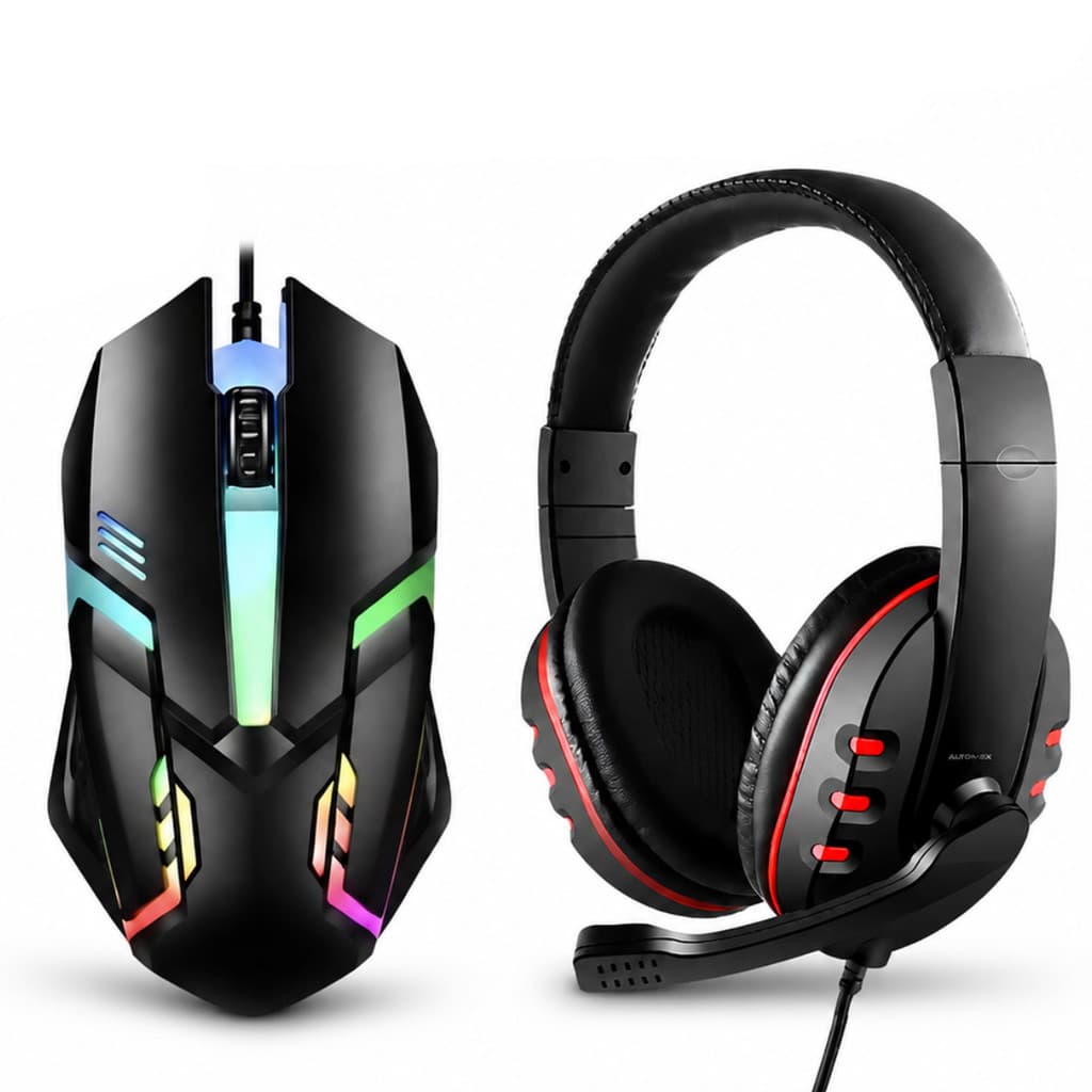 Kit Mouse LED RGB E Fone Headset Para Ps4 XBOX Celular Gamer USB P2 Computador Note Jogos