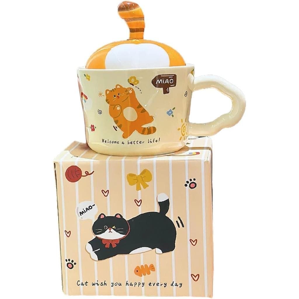 Caneca de cerâmica para de 330ml/11oz, caneca de café para escritório com tampa - Laranja -A-330ML BRCX