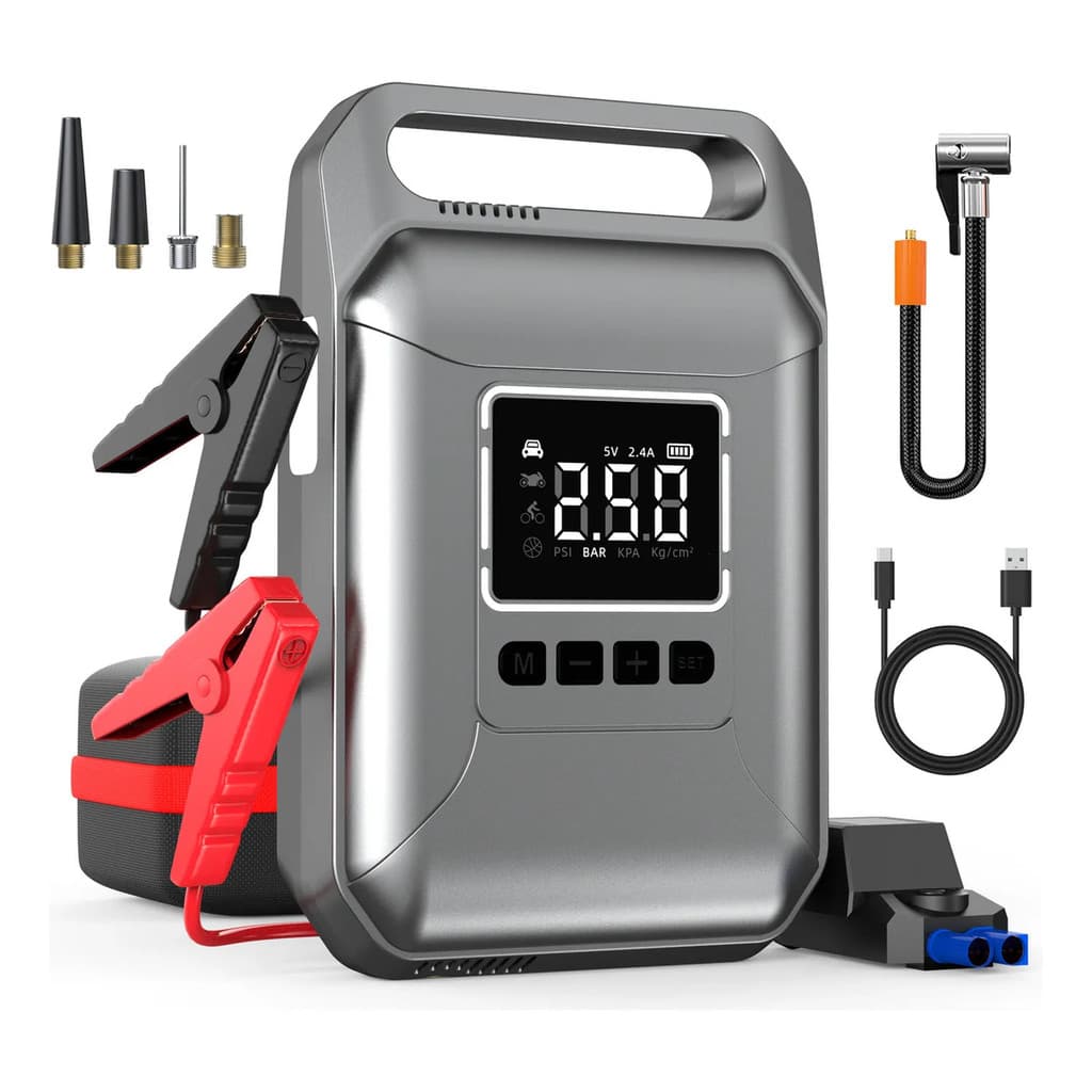 Acionador De Partida 6400mah Com Compressor De Ar Portátil