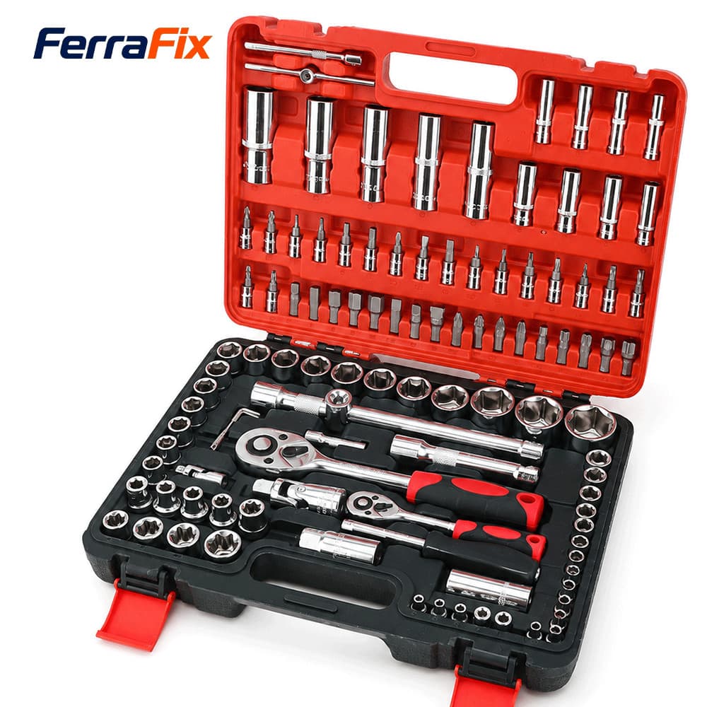 Kit Ferramentas 108 Peças com Soquetes e Chave Catraca, Jogo Profissional para Oficina e Manutenção Automotiva