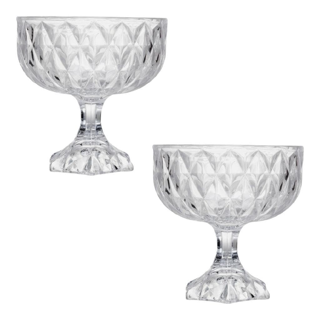 Kit 2 Taças Centro De Mesa Cristal Diamond 18cm Fruteira Elegante Para Receber Suas Visitas