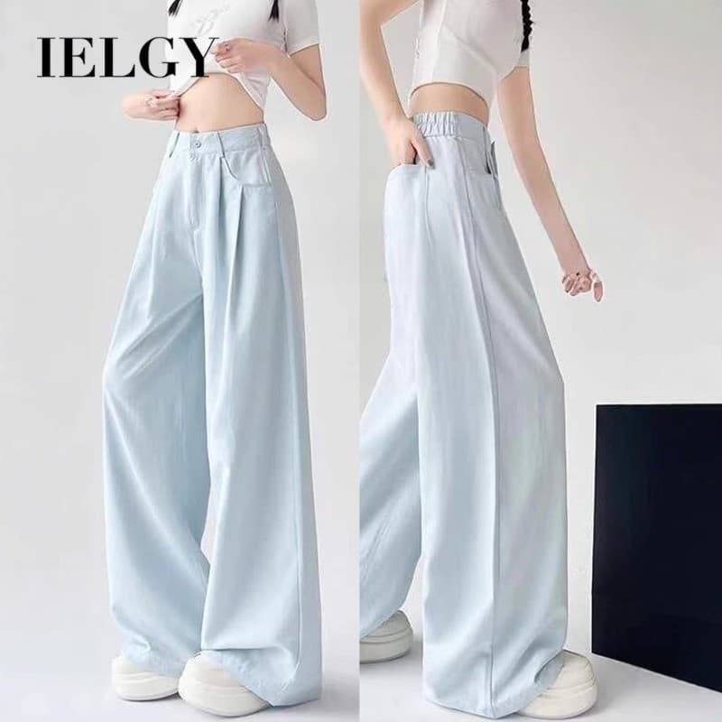 IELGY Ice Silk Yamamoto Calças femininas cintura alta drapeado solto bege terno calças largas