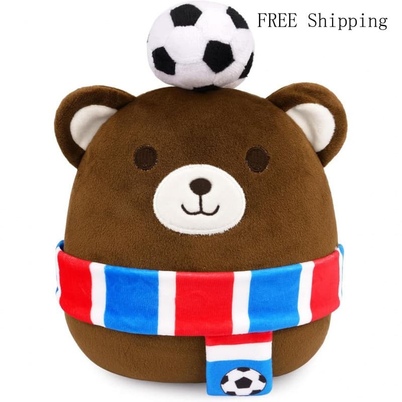 Urso de Pelúcia de Futebol, 8" Animal de Pelúcia com Cachecol e Bola de Futebol, Urso de Pelúcia Macio e Aconchegante pa
