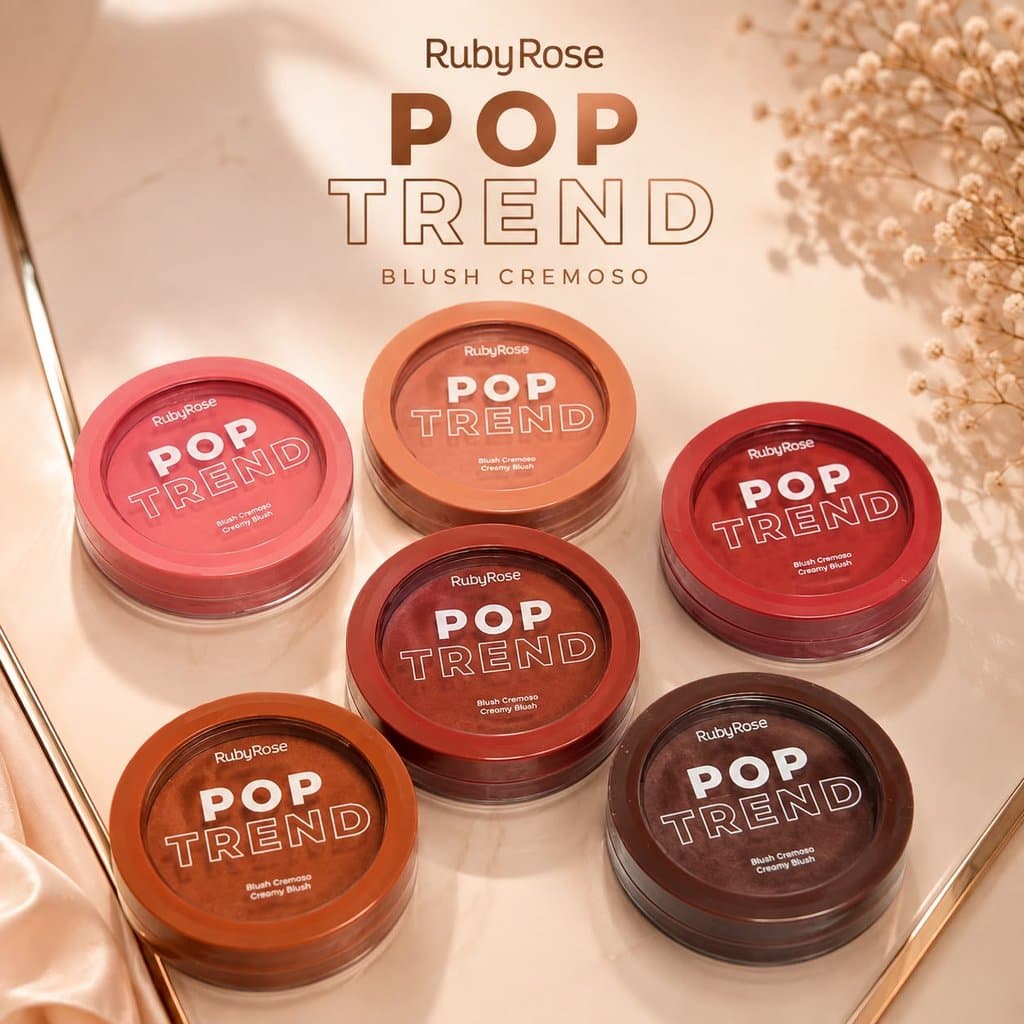 Blush Cremoso Ruby Rose Pop Trend | Alta Pigmentação | Acabamento Natural e Duradouro