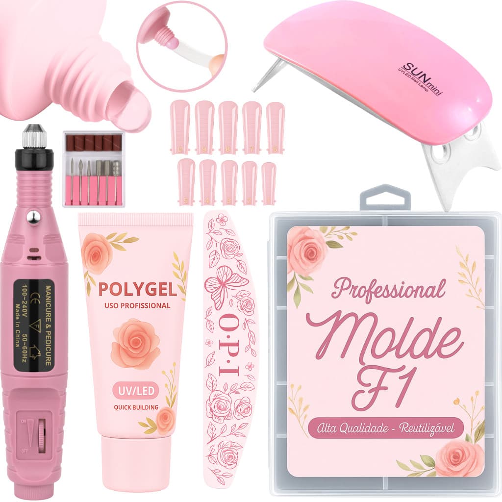 Kit Unha de Gel completo Iniciante Manicure Alongamento Cabine Sun Mini Unhas Polygel Molde F1 Lixa Lixadeira Elétrica