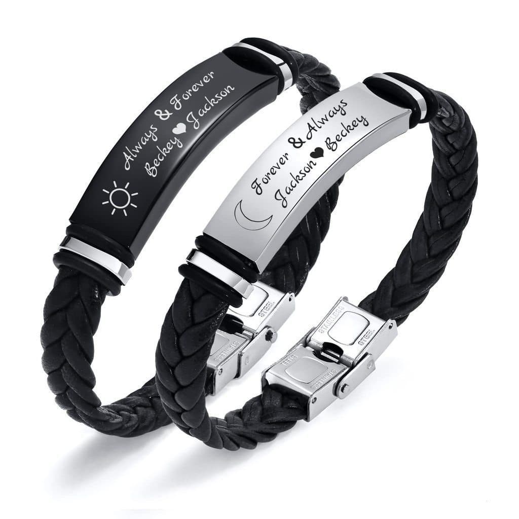 [Estoque pronto] Pulseira torcida de corda preta presente de feriado masculino exclusivo com letras de cotovelo pulseira