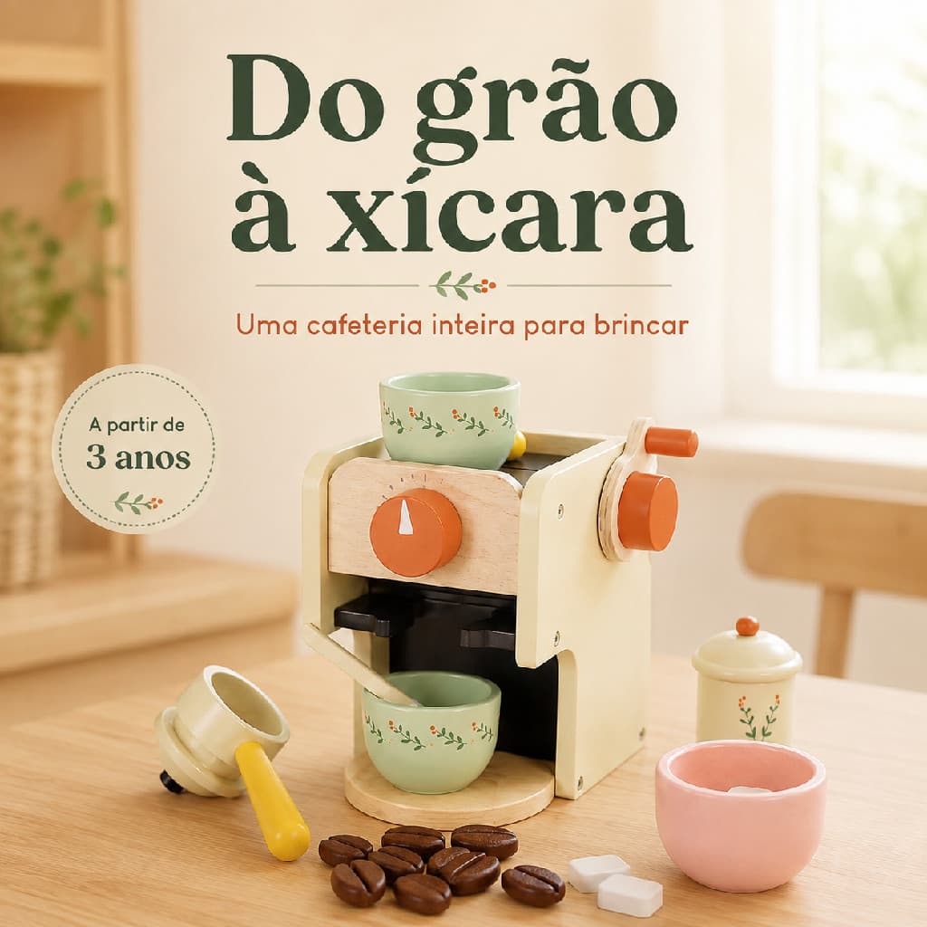 Máquina de Café Janod Brinquedo de Madeira com Acessórios Cozinha Infantil Original
