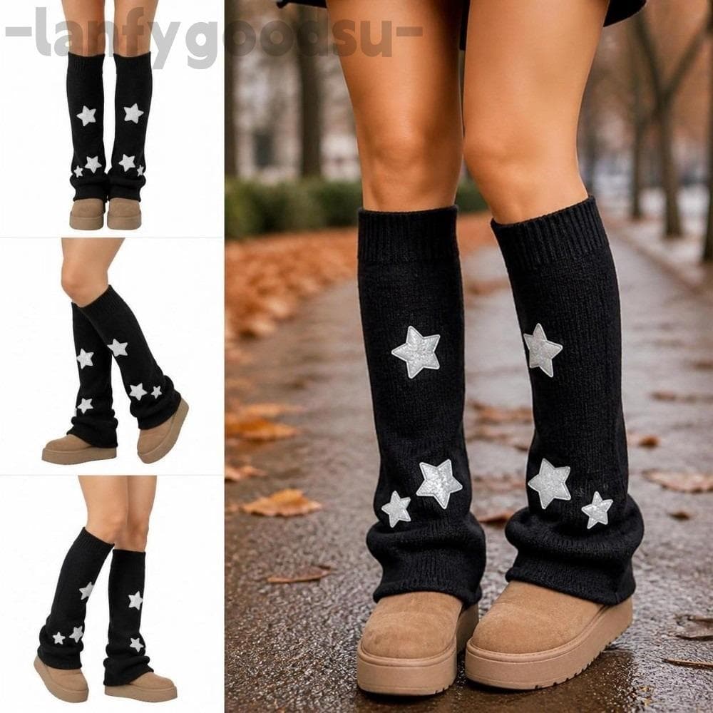LANFYGOODS Punhos Para Botas , Polainas De Malha Com Estampa De Estrela Listrada , Capas Pernas Largas E Desleixadas